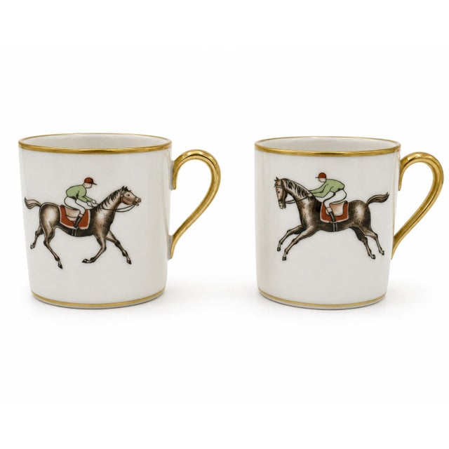 Pair Vintage Hertel Jacob Bavaria Equestrian Demitasse Cups Saucers Germany For Sale - Image 10 of 12