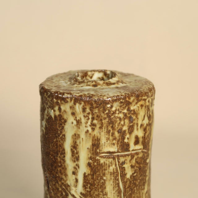 Sienna Vintage Wabi Sabi Earth Tone Tall Cylindrical Studio Pottery Bud Vase For Sale - Image 8 of 8
