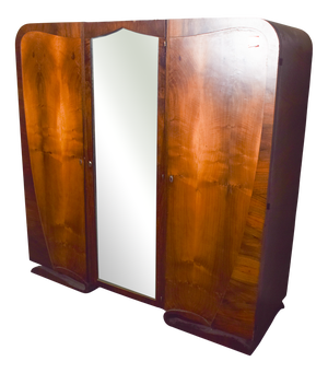Vintage Art Deco Three-Door Wardrobe in Walnut, 1930