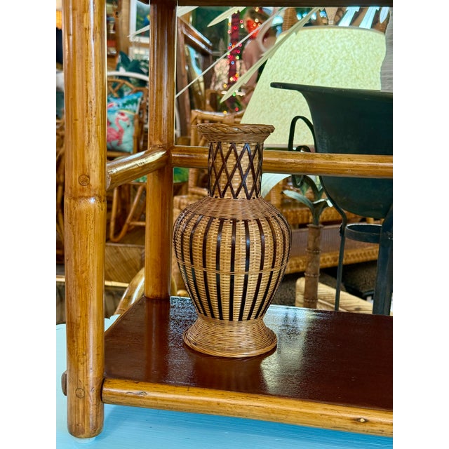 Vintage Boho Handmade Rattan & Ceramic Mixed-Material Vase For Sale - Image 10 of 11