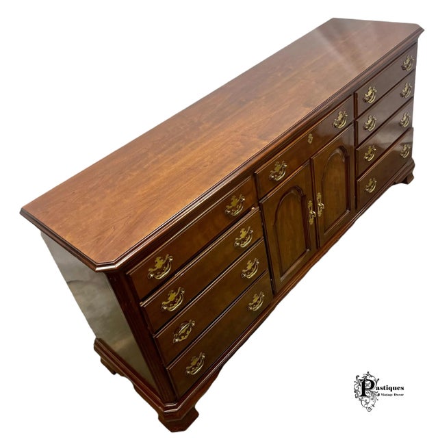 Brown Vintage Drexel Heritage Chippendale Style Solid Cherry Dresser For Sale - Image 8 of 13