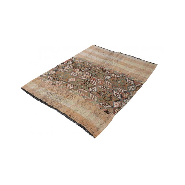 Handwoven vintage embroidered kilim rug from Marash region of Turkey. Approximately 50-60 years old. In very good...