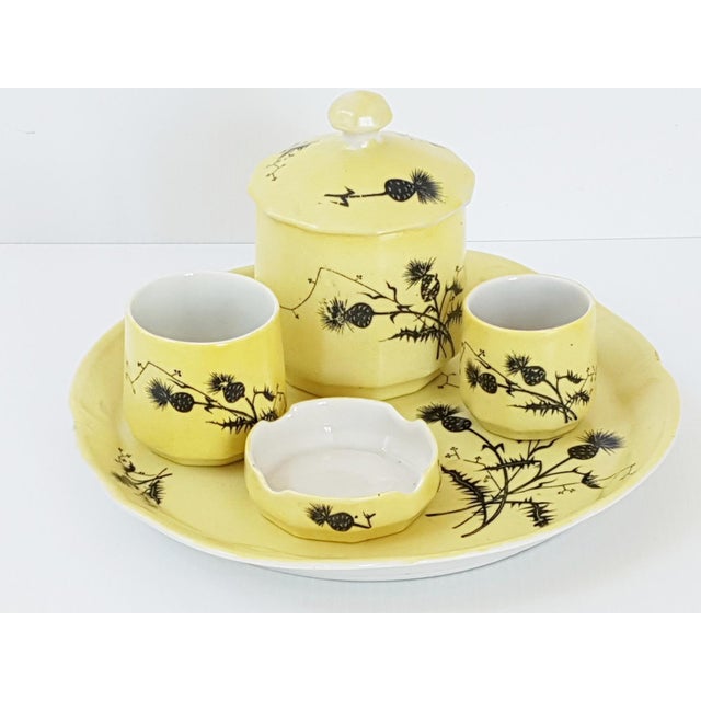 Art Deco Yellow Ceramic Tobacco Set with Thistle Decoration, 1930, Set of 5 For Sale - Image 9 of 9