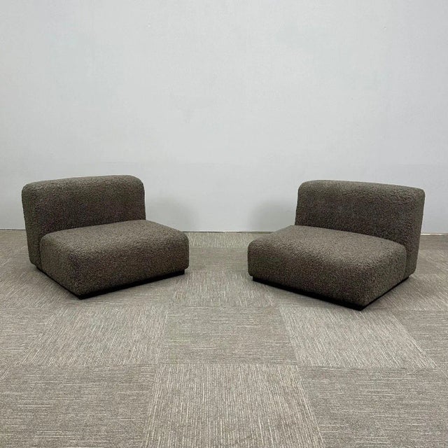 Stendig, Low Slipper Chairs, Gray Boucle, Painted Wood, Switzerland, 1960s For Sale - Image 13 of 13
