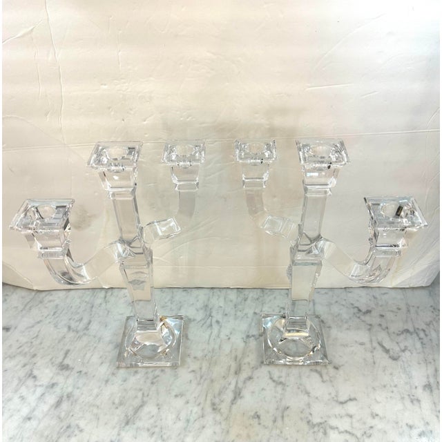 Rosenthal Versace Rosenthal Austria Crystal 3 - Arm Candlesticks With Frosted Medusa on the Center Arm Signed, Inscribed Set of 2 For Sale - Image 4 of 12