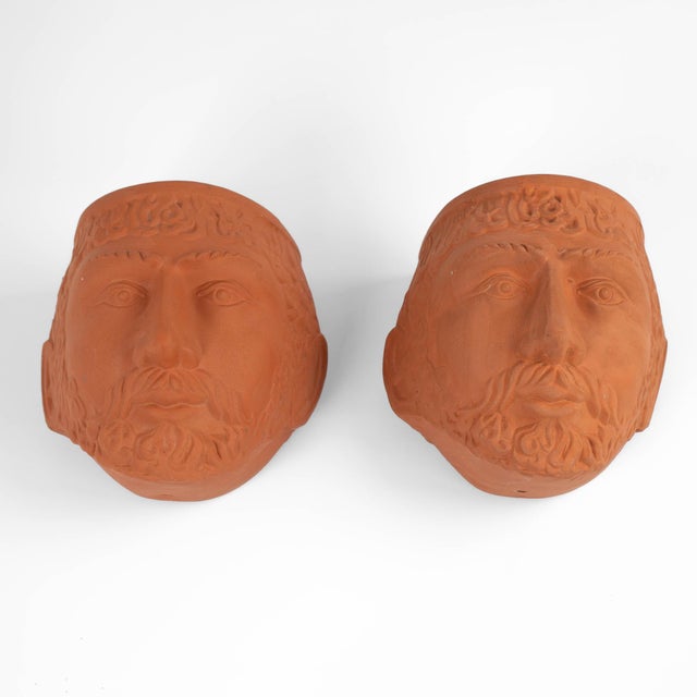 Vintage Terracotta Male God Face Wall Planters by Rookes Pottery - Set of Two For Sale - Image 12 of 17