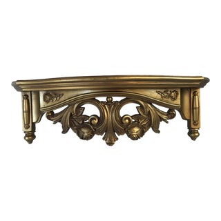 Vintage Gold Wall Shelf With Rose Details For Sale