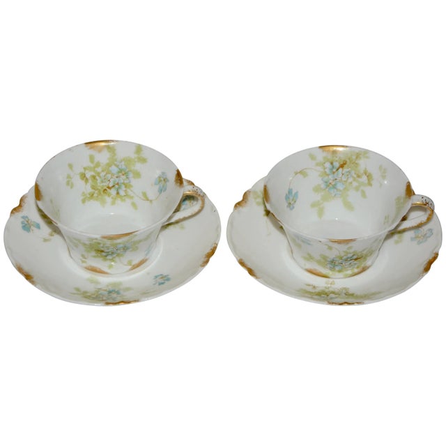 White Limoges Haviland H & C Van Heusen Charles Co. New York Pair of Cup and Saucers - Service for 2 For Sale - Image 8 of 8