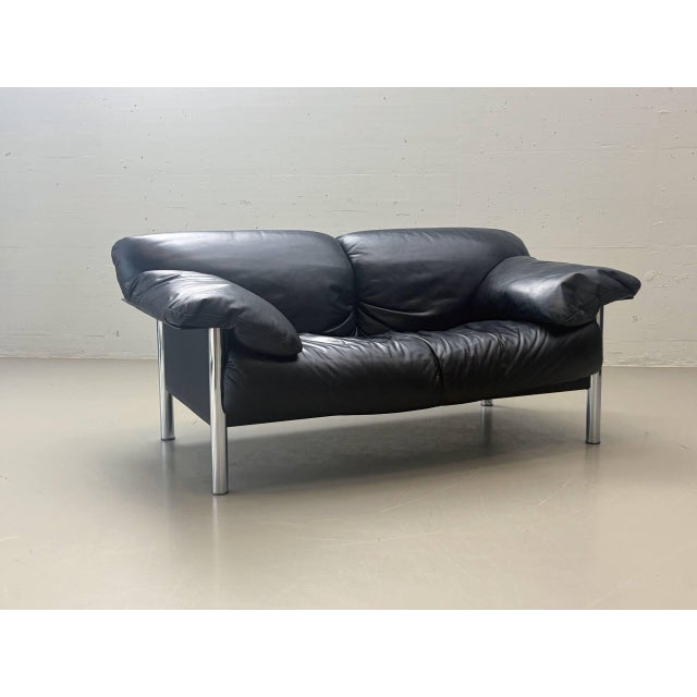 Poltrona Frau Two-Seater Sofa in Black Leather by Pierluigi Cerri for Poltrona Frau, Italy, 1990s For Sale - Image 4 of 17