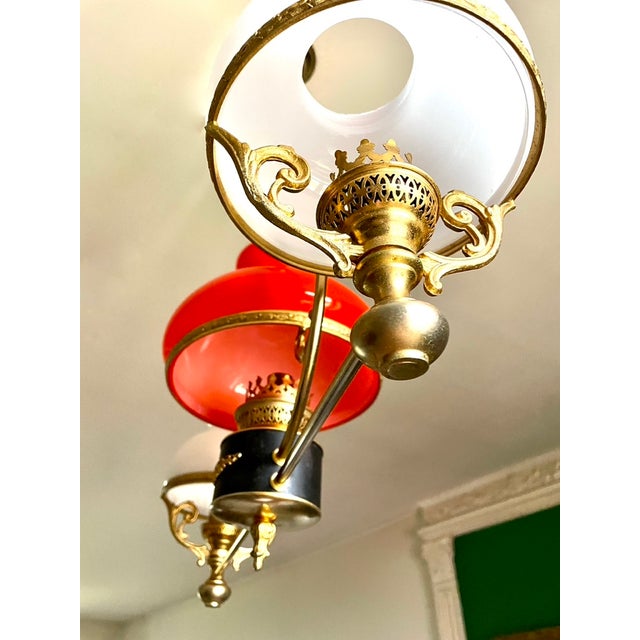 Neoclassical Gilt Chandelier with White and Orange Domes, 1950 For Sale - Image 4 of 13