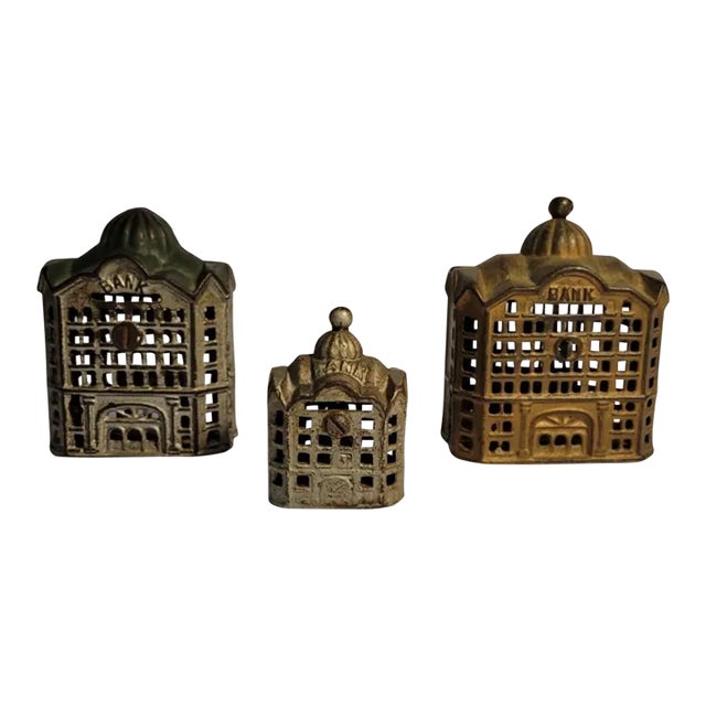 Early 20th Century Instant Collection Cast Iron Banks - Set of 3 For Sale
