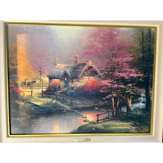 1990s Thomas Kinkade “Stepping Stone Cottage” Framed Artist Proof Canvas 105/295 With Full Provenance For Sale - Image 9 of 9