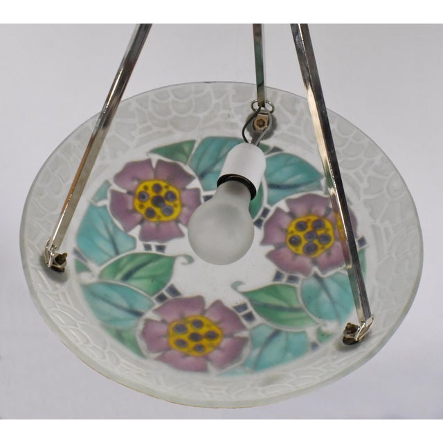 Loys Lucha French Art Deco Purple Turquoise Floral Chandelier - 1930s For Sale - Image 9 of 11