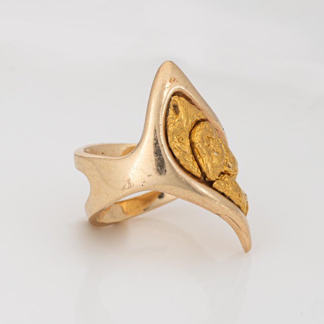 Large Natural Gold Nugget Ring, 14k Yellow Gold Estate Fine Jewelry 22k 24k, Size 8 For Sale - Image 4 of 6