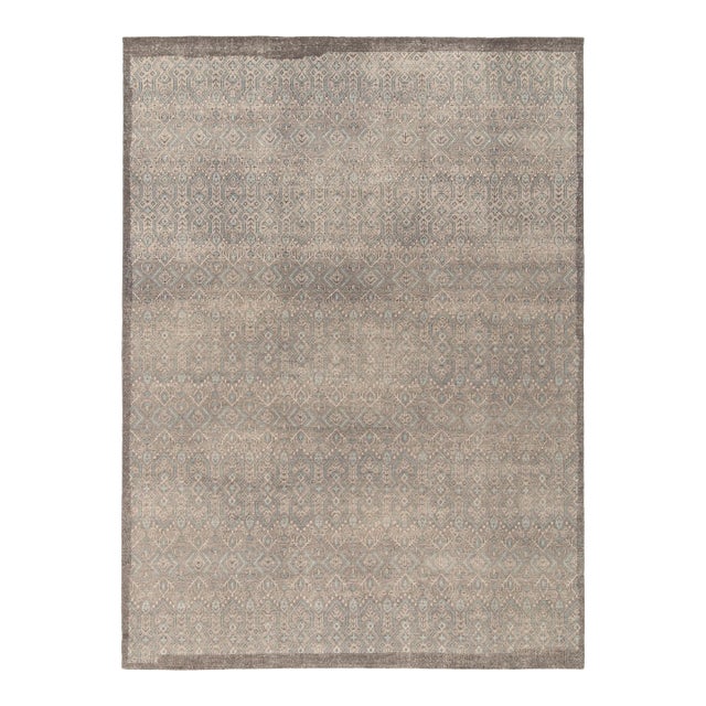 Hand-Knotted Distressed Style Rug, Gray, Blue Geometric Pattern by Rug & Kilim For Sale