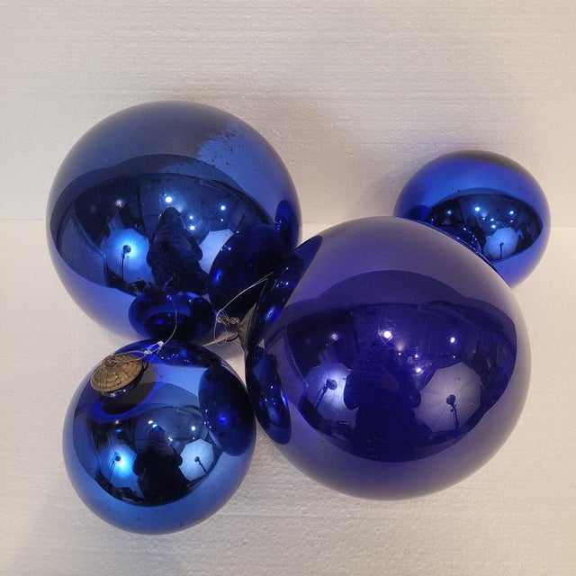 Late 19th Century Indigo Blue Spheres in Eglomisé Glass, France, 1930s, Set of 4 For Sale - Image 11 of 18