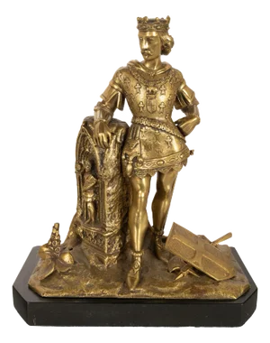 Antique French Gilt Bronze Statue Medieval King Louis VII Knight Templar 1880