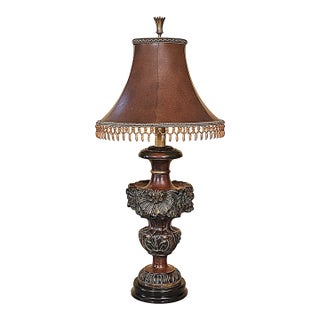 Antique Frederick Cooper Ornate Hollywood Regency Table Lamp With Fringe Shade For Sale