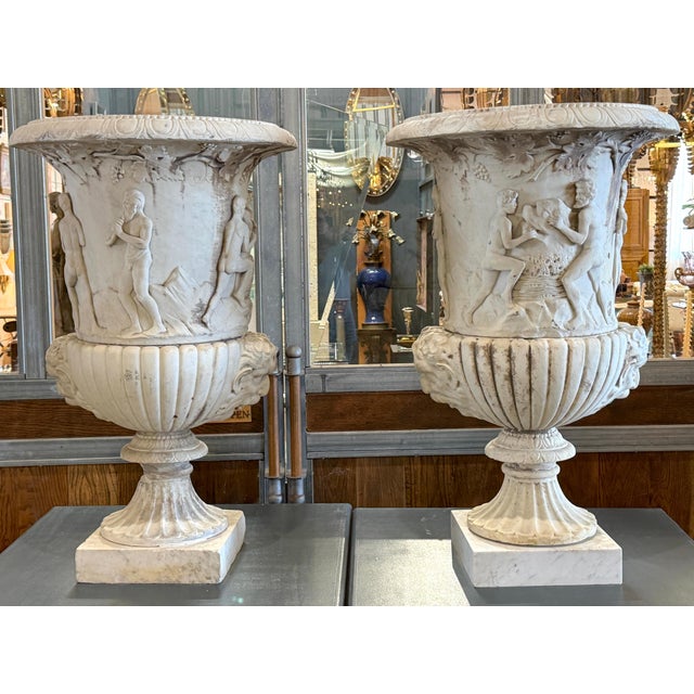 19th Century Antique Italian Marble Bacchanalian Urns Pair For Sale - Image 14 of 18