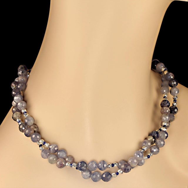 Two Strand Translucent Iolite Necklace With Silver Accents For Sale - Image 4 of 8