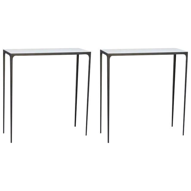 'Esquisse' Wrought Iron and Parchment Consoles by Design Frères - a Pair For Sale