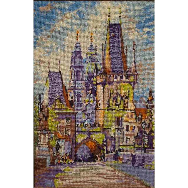 Rosemary Pipkin Jackson (American 20th Century), Gates of Old Salzburg, Needlework Panel, Framed. Measures 15.25" in...