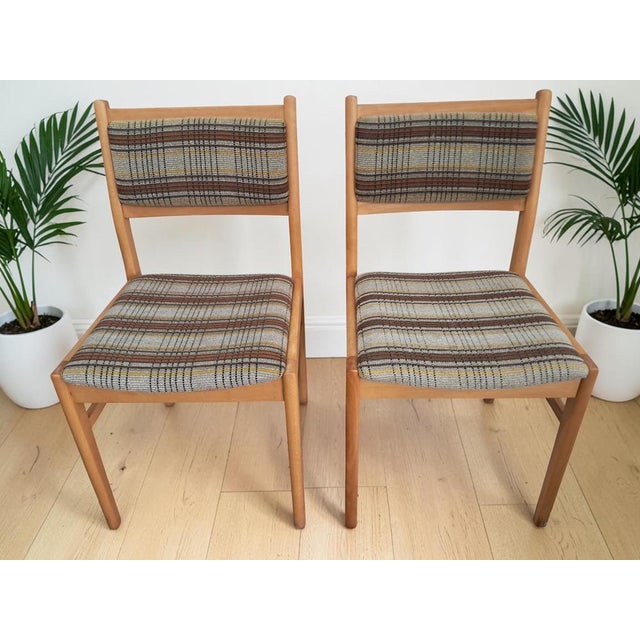 Beige Mid-Century Modern East German Beech Dining Chairs with Plaid Upholstery, 1980s, Set of 2 For Sale - Image 8 of 18