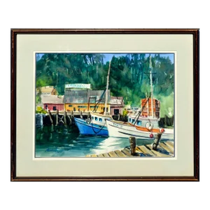 Boats Along the Wharf Landscape by Henry Hank Volle
