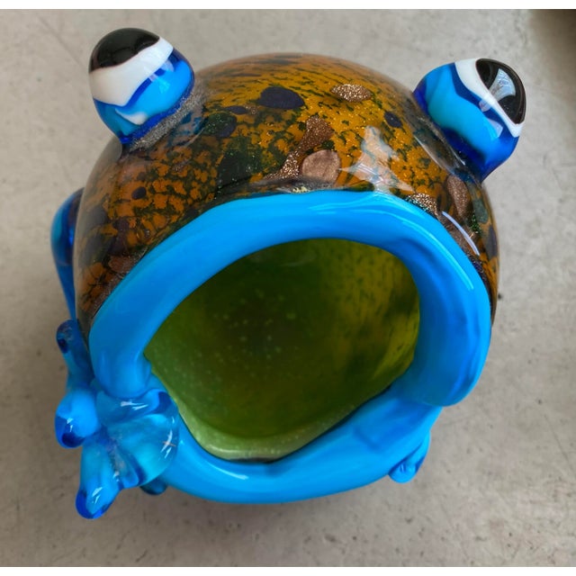 Mid 20th Century Vintage Italian Murano Glass Frog Dish With Gold Flecks For Sale - Image 5 of 8