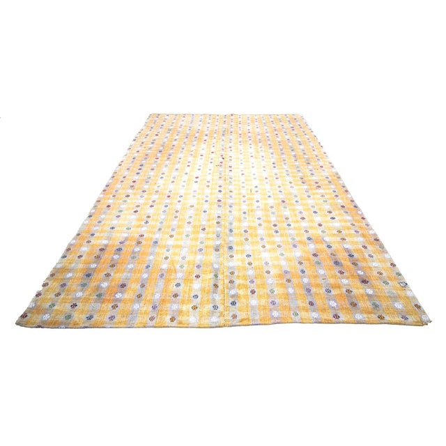 Handwoven vintage cotton kilim rug from Adana region of Turkey. Approximately 50-60 years old. In very good condition