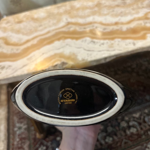 Ceramic Asian Ceramic Vintage Black Thin Vase With Hummingbird Accents For Sale - Image 7 of 7