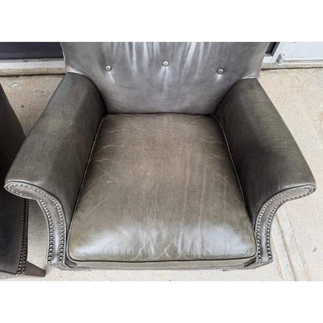 Pair of Hooker Furniture Faux-Leather Army-Green/Gray Maya Chairs For Sale - Image 11 of 18