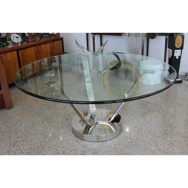 Modern 1980s Karl Springer Tulip Dining Table in Glass and Polished Chrome and Brass For Sale - Image 3 of 13