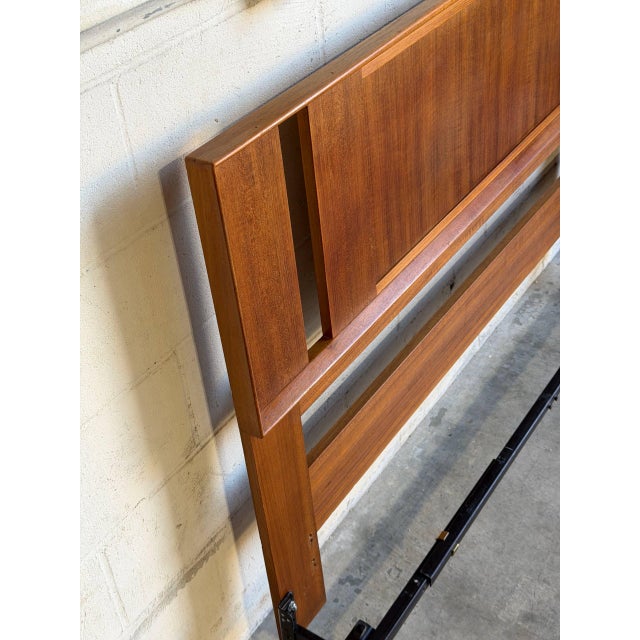 Mid-Century Modern Teak Wood Headboard in Style of Falster Sleek Geometric Queen Bedframe Denmark Mid-Century Modern 1960s For Sale - Image 3 of 9