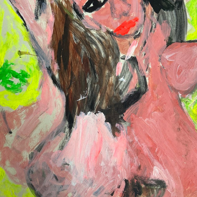 Folk Art 1970’s Original Folk Outsider Art Nude Female Portrait Painting For Sale - Image 3 of 6