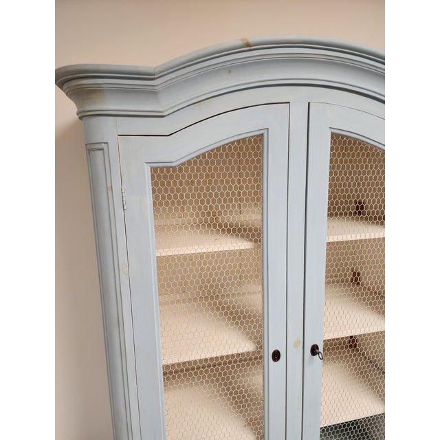 Sky Blue Mid 20th Century Swedish Rococo Style Painted Vitrine/Display Cabinet With Molded Bonnet Top For Sale - Image 8 of 16