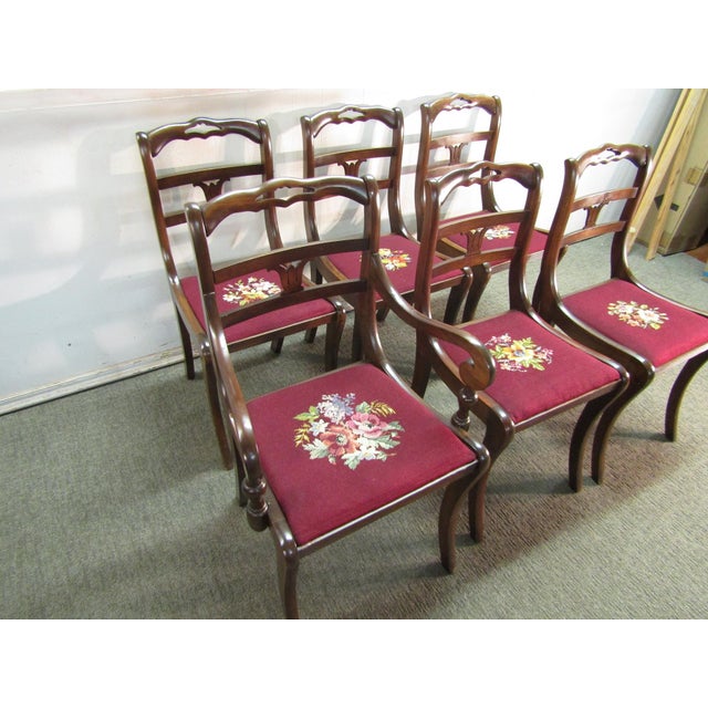 Solid Mahogany Set of Six Needlepoint Dining Chairs Chairish