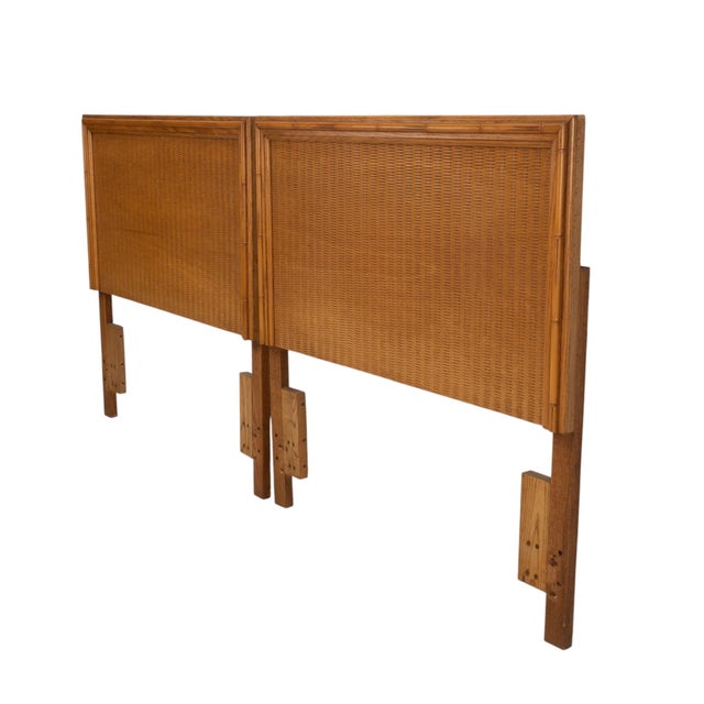 Pair Vintage Twin Rattan Headboards W/ Bamboo Style Wood Trim 40" - Combine for King For Sale - Image 4 of 13