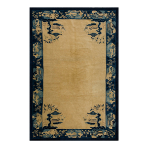 1920s Beige Open Field Traditional Antique Chinese Peking Carpet 5' X 7'10" Wool Knoted Rug