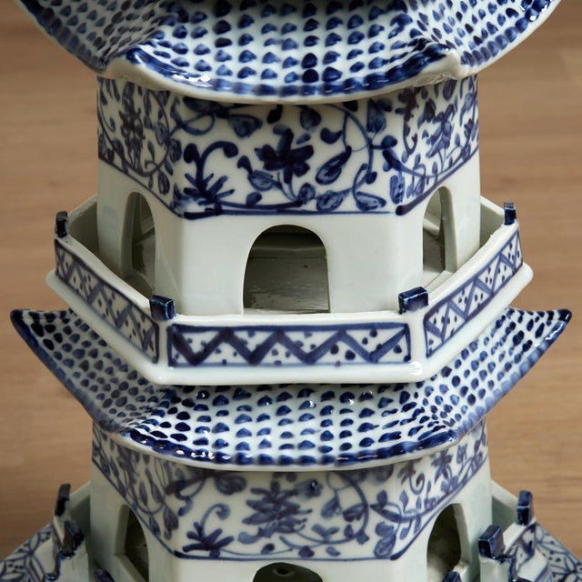 Blue and White Chinese Porcelain Pagoda Tower For Sale - Image 4 of 9