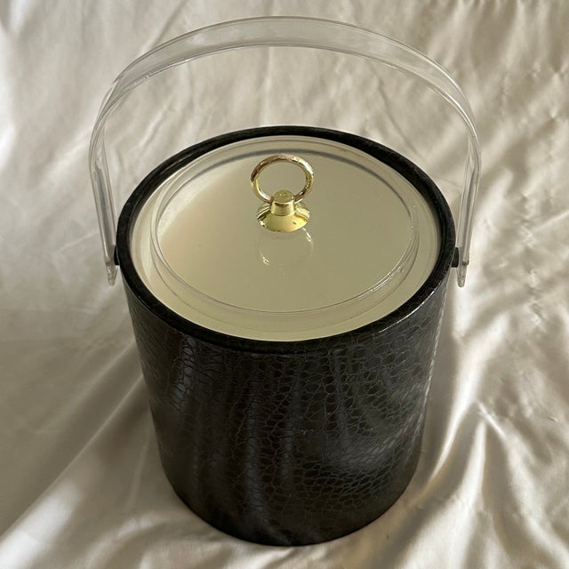 Vintage Mid-Century Modern Alligator Embossed Lucite Ice Bucket For Sale - Image 4 of 8