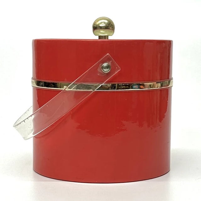 Mid 20th Century Engine Red & Gold-Trimmed Vintage Ice Bucket For Sale - Image 5 of 7