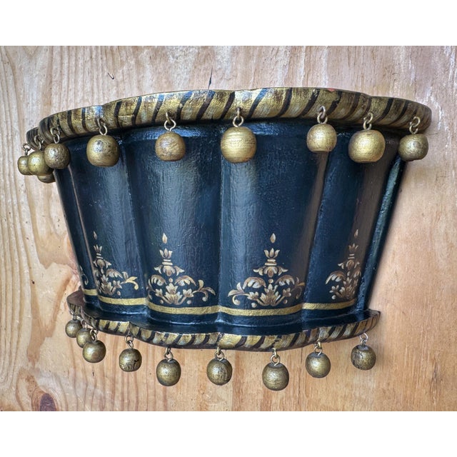 Pair of English Regency Chinoiserie Exotic Wall Brackets with Gilt Orb Tassels For Sale - Image 4 of 12