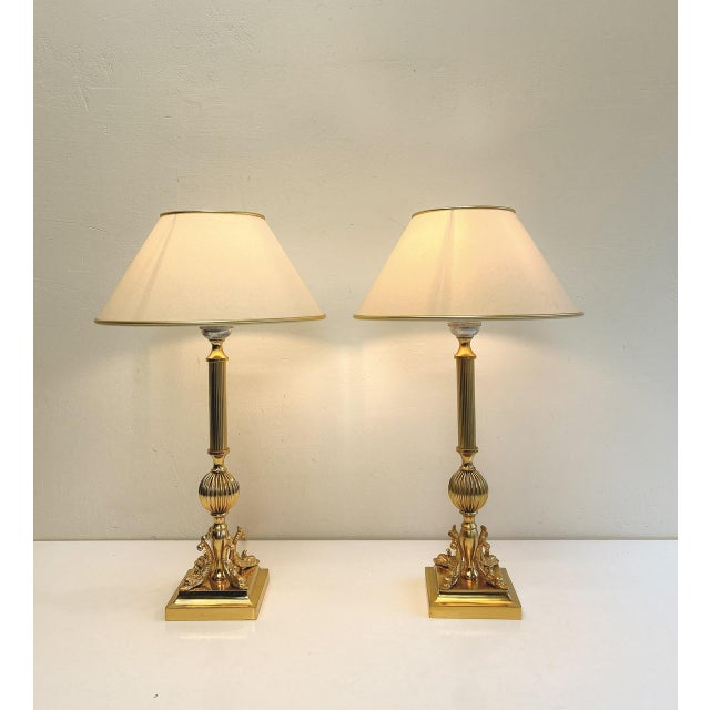 Golden Brass Dolphin Koi Fish Table Lamps, 1960s, Set of 2 For Sale - Image 16 of 17