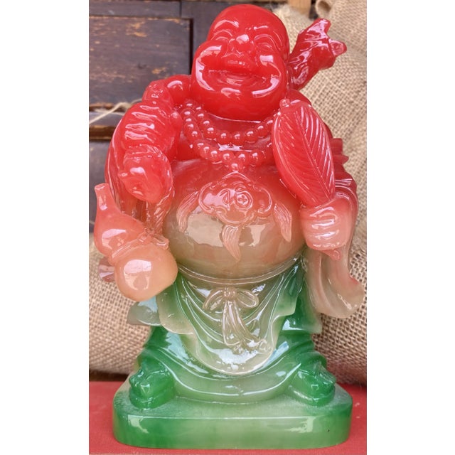 Plastic Holiday 2024 Red & Green Buddha Sculpture For Sale - Image 7 of 12