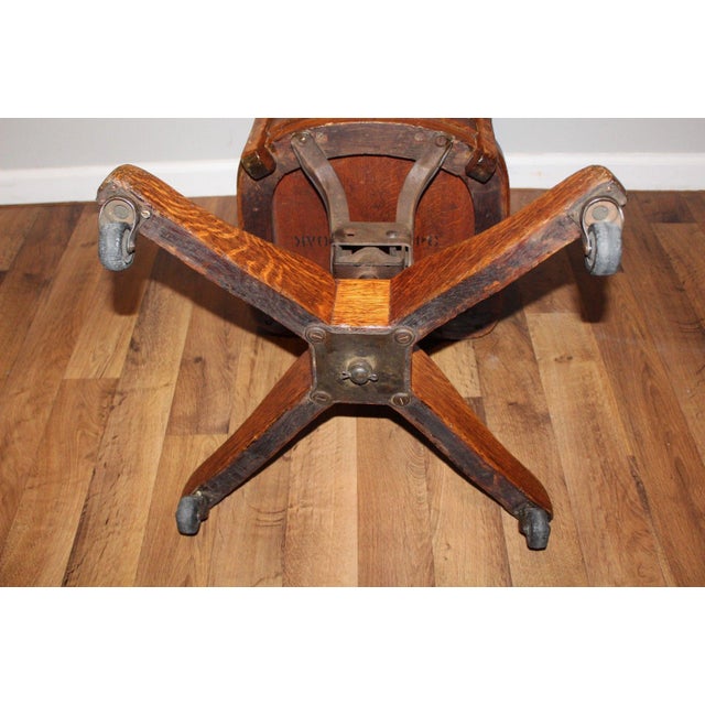 1930s Antique Marble & Shattuck Oak Wood Swivel Rolling Bankers Chair Chairish