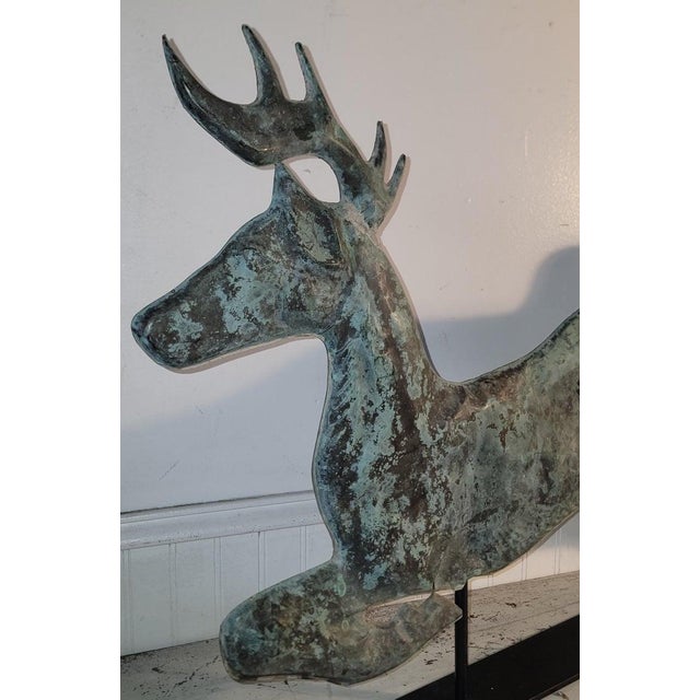 Folk Art 20th Century Full Body Copper Deer Weather Vane Mounted For Sale - Image 3 of 9