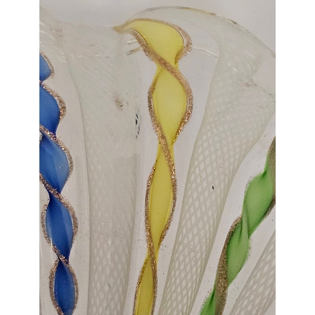 Murano Latticino Ribbon Art Glass Footed Bowl — Multicolor Gold Fleck, Italy For Sale - Image 10 of 14