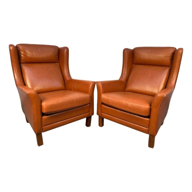 Pair of Mid-Century Modern Danish Leather Chairs by Wiels Møbler For Sale
