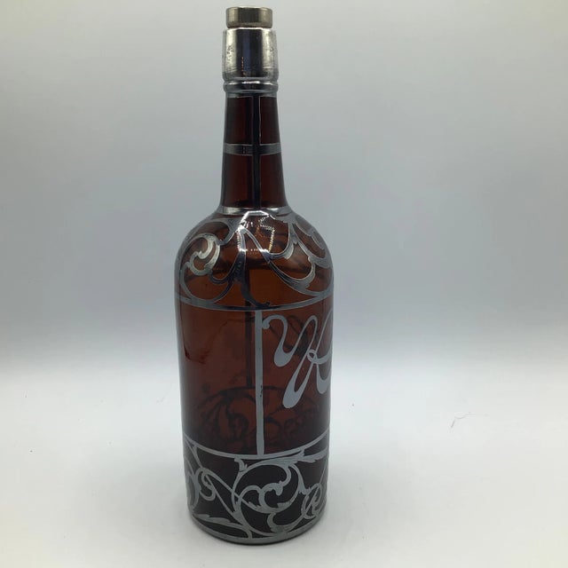 1900 - 1909 Silver Overlay Rye Decanter Antique Art Nouveau Amber Glass by La Pierre For Sale - Image 5 of 13